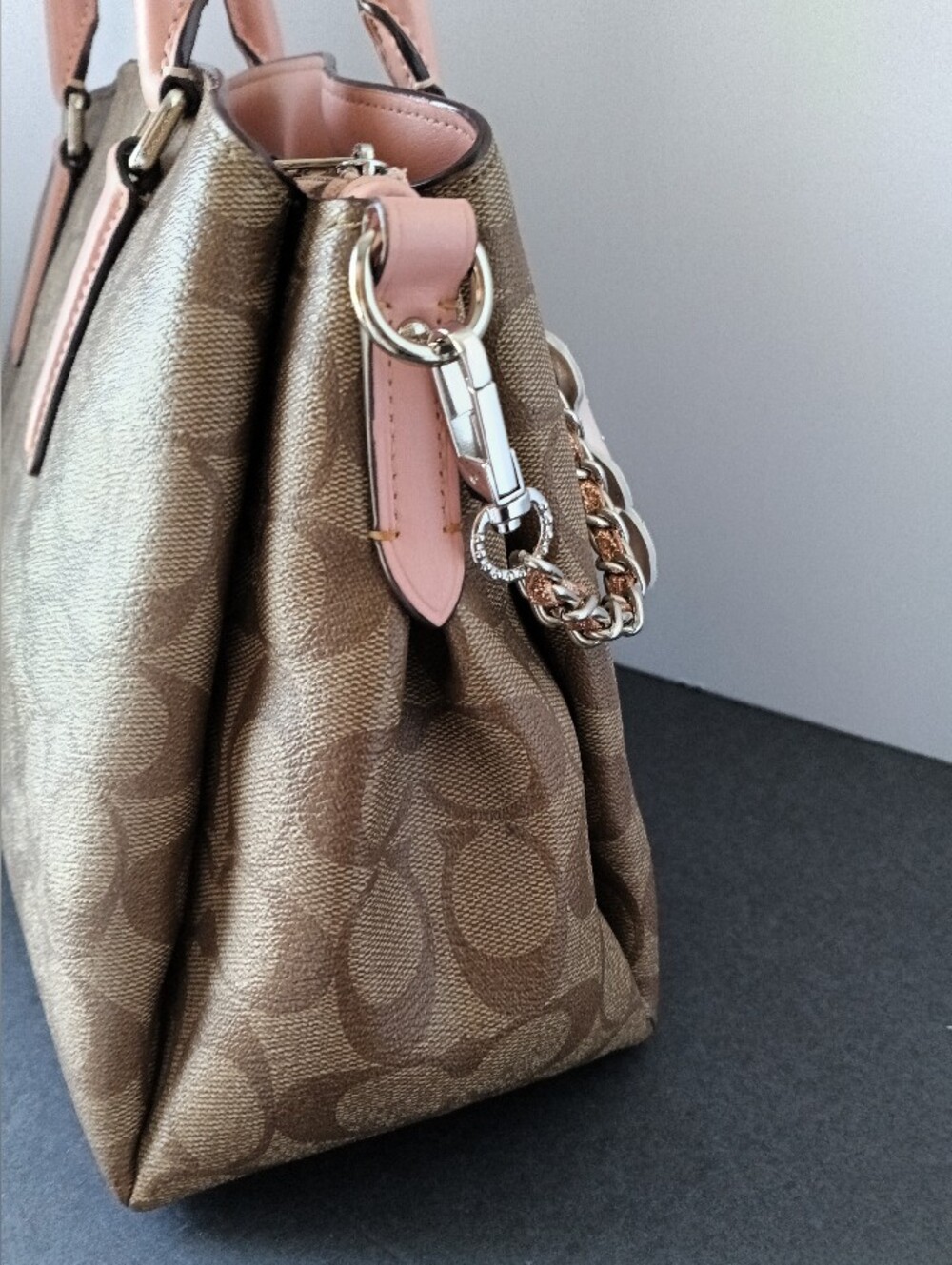 Coach Sage Carryall in Signature Canvas with Peachy Pink Leather Trim with Handl - Picture 4 of 11